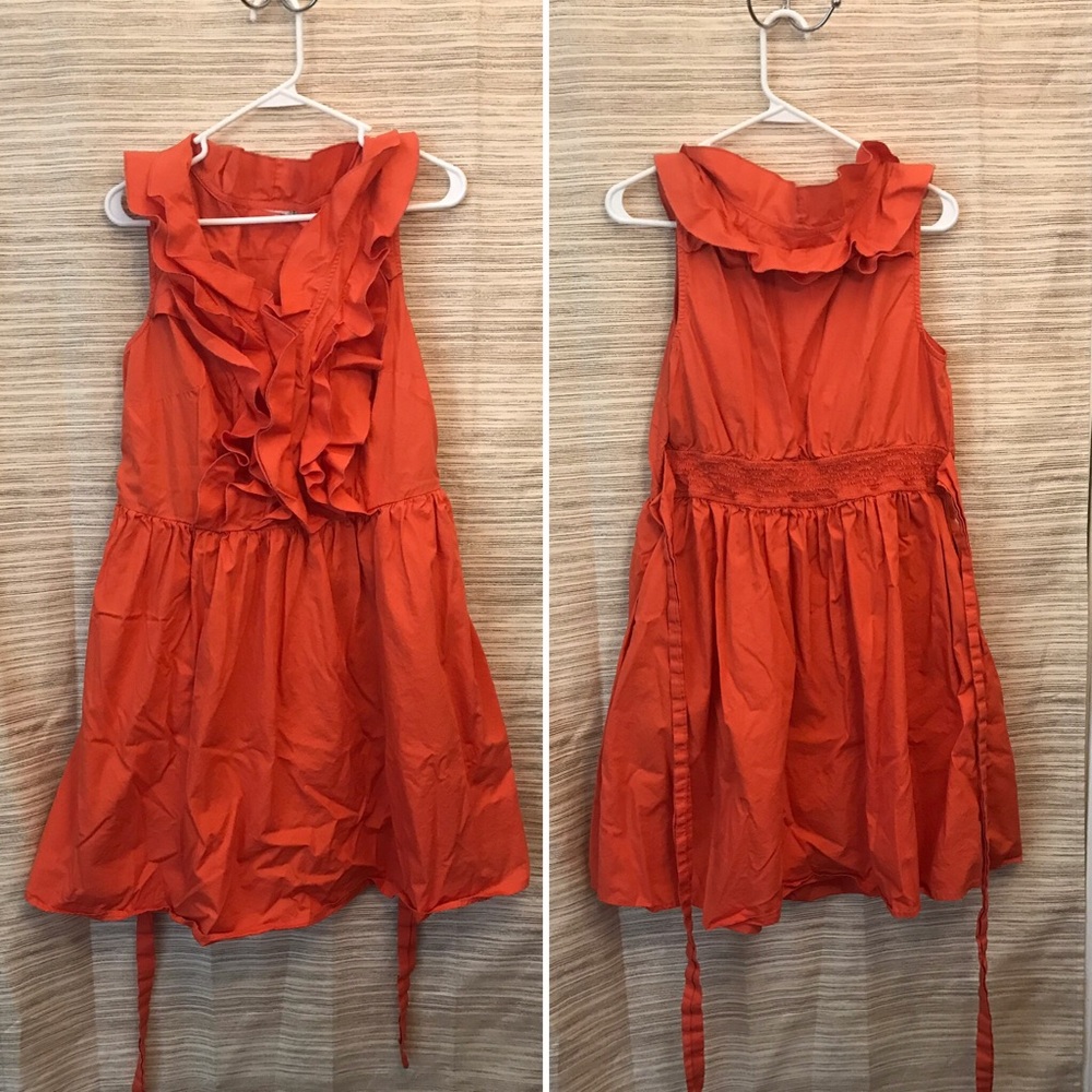 eshakti sleeveless dress w ruffle front detail